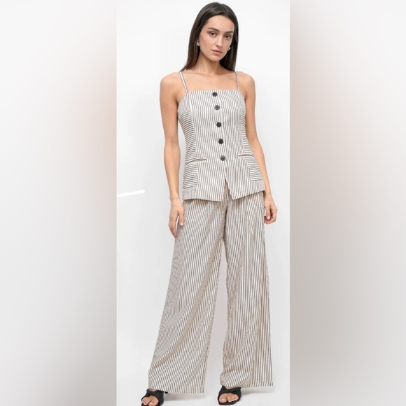 Greylin Pants - Greylin Stefani Pull Up Trouser Pants Striped Wide Leg High Rise Size M